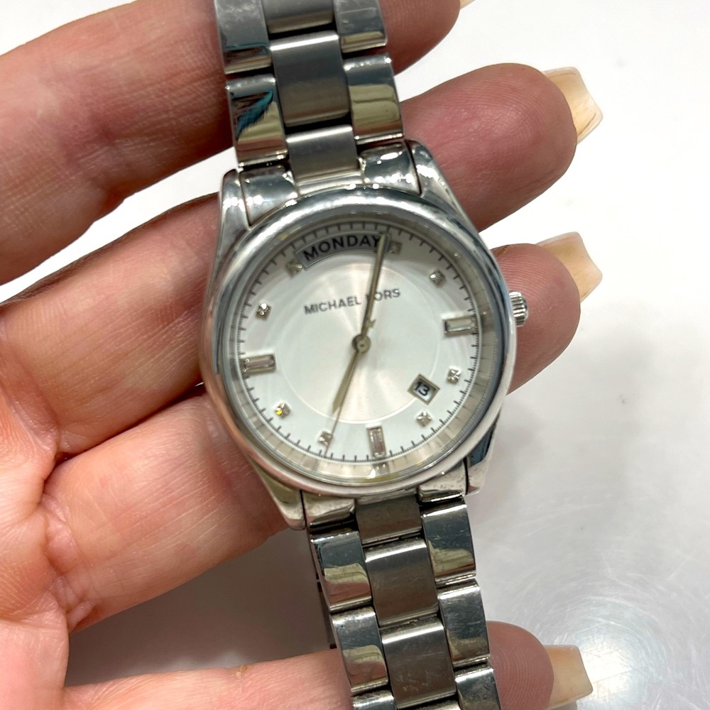 Michael Kors Silver Bracelet Watch Stone Accents